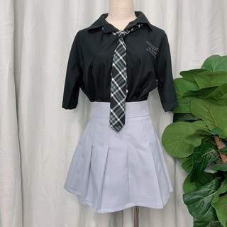 SET HỌC SINH ÁO SƠ MI ĐEN + VÁY TENNIS  XÁM BY NATTHY STYLE