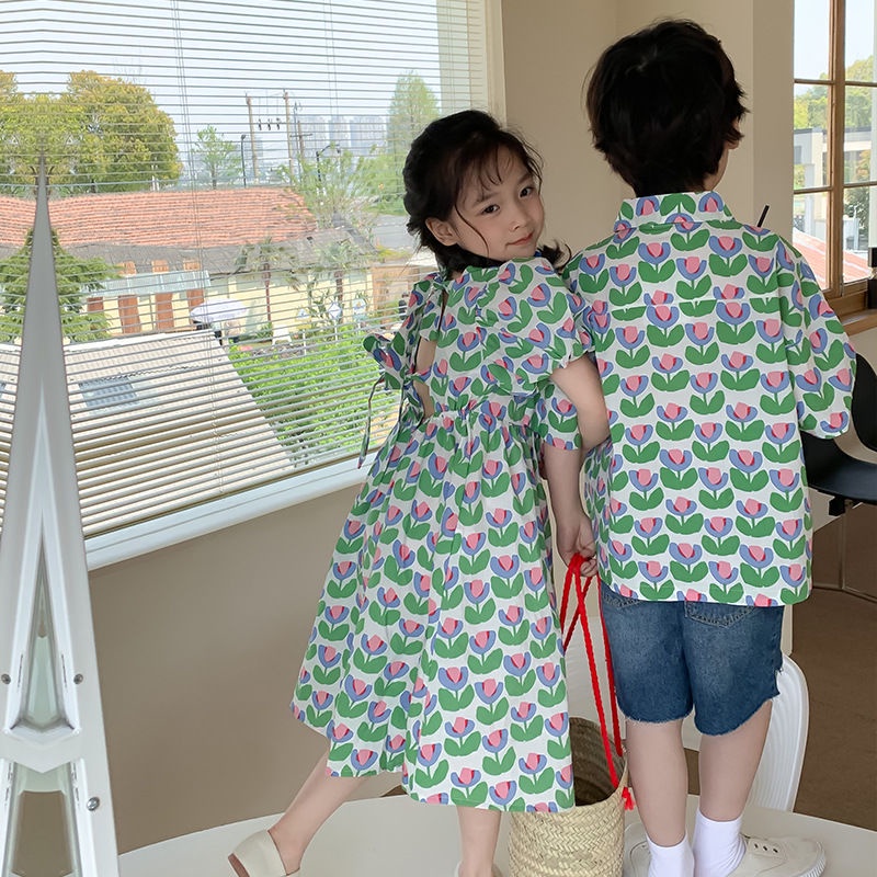 Áo Sơ Mi Ngắn Tay In Hoa Thời Trang Mùa Hè Phong Cách Hàn Quốc Mới Dành Cho Bé Trai Bé Gái