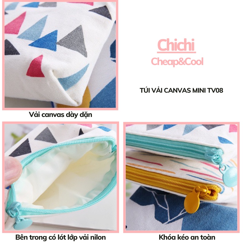 Túi ví nữ cầm tay vải canvas đựng đồ nhỏ mini dễ thương phong cách hàn quốc ChiChi TV08