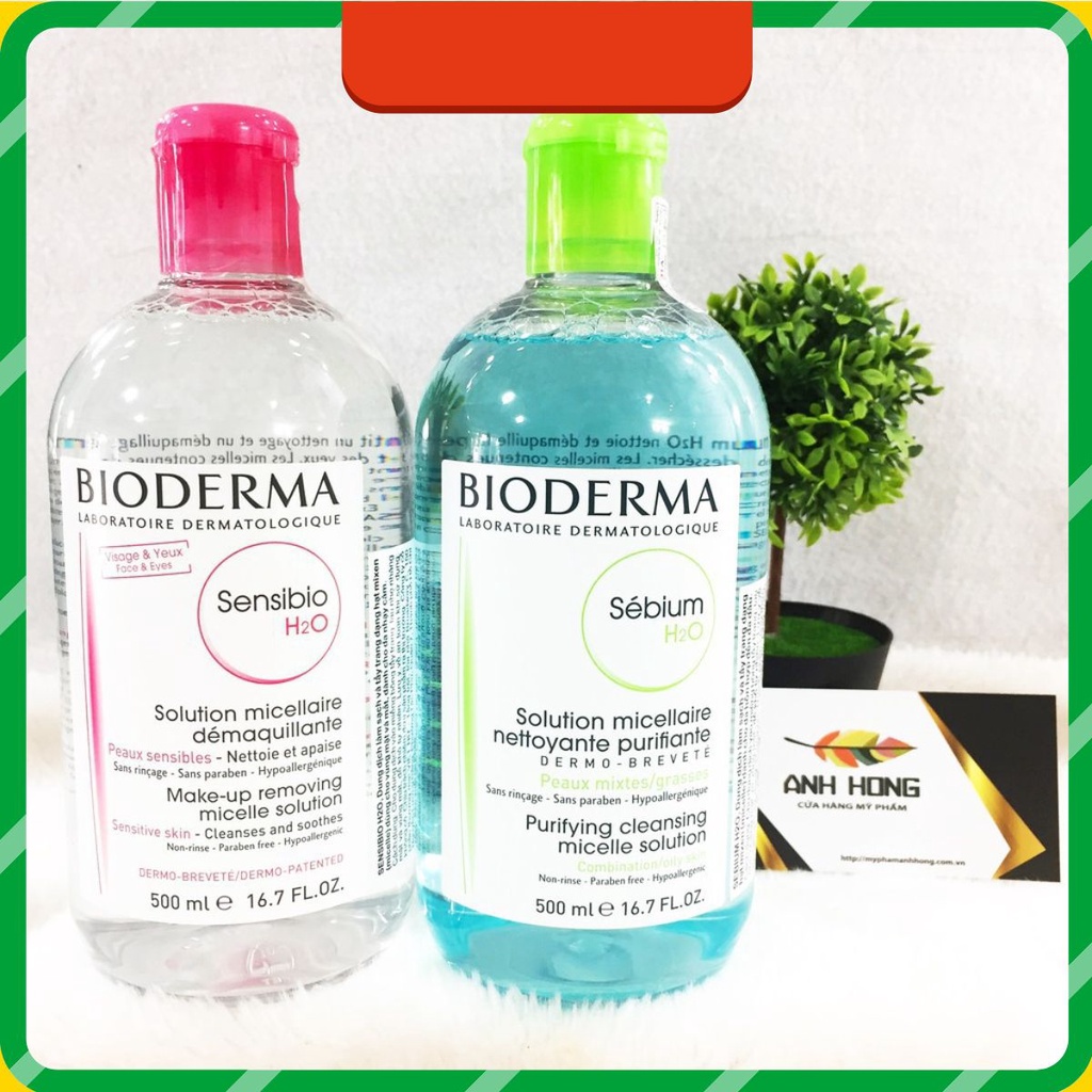 Nước Tẩy Trang Bioderma H2O 500ml Créaline Hồng, Sébium Xanh giao siêu nhanh
