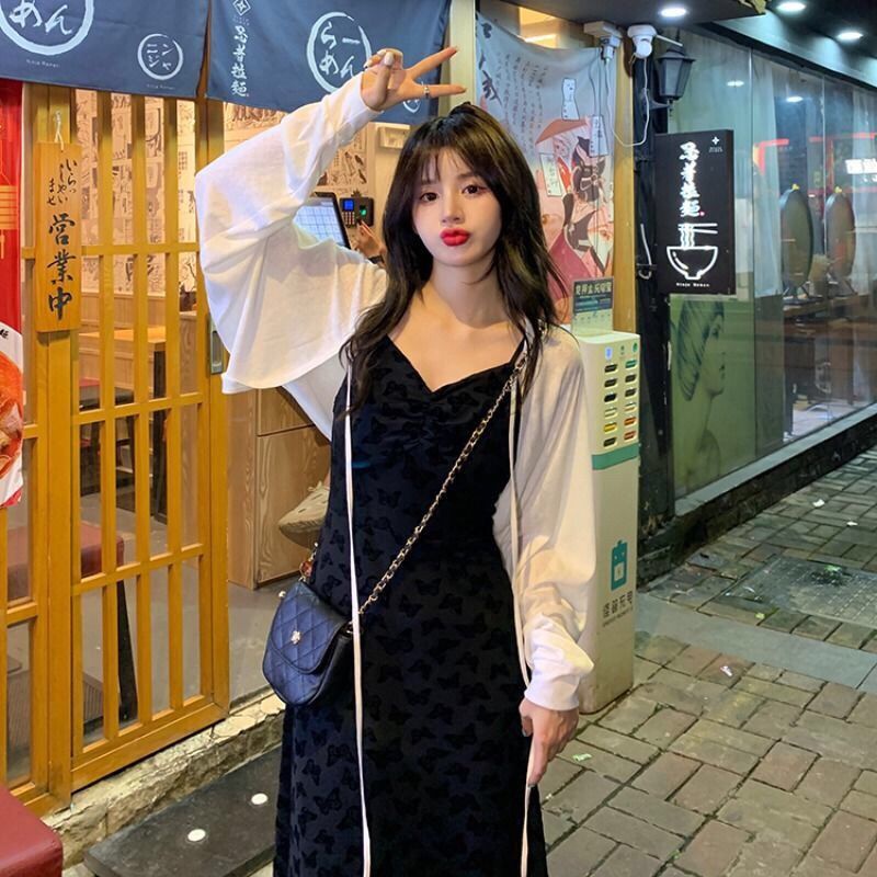 Set Áo Sơ Mi Và Đầm Yếm Phong Cách Pháp Thời Trang Mới Cho Nữ