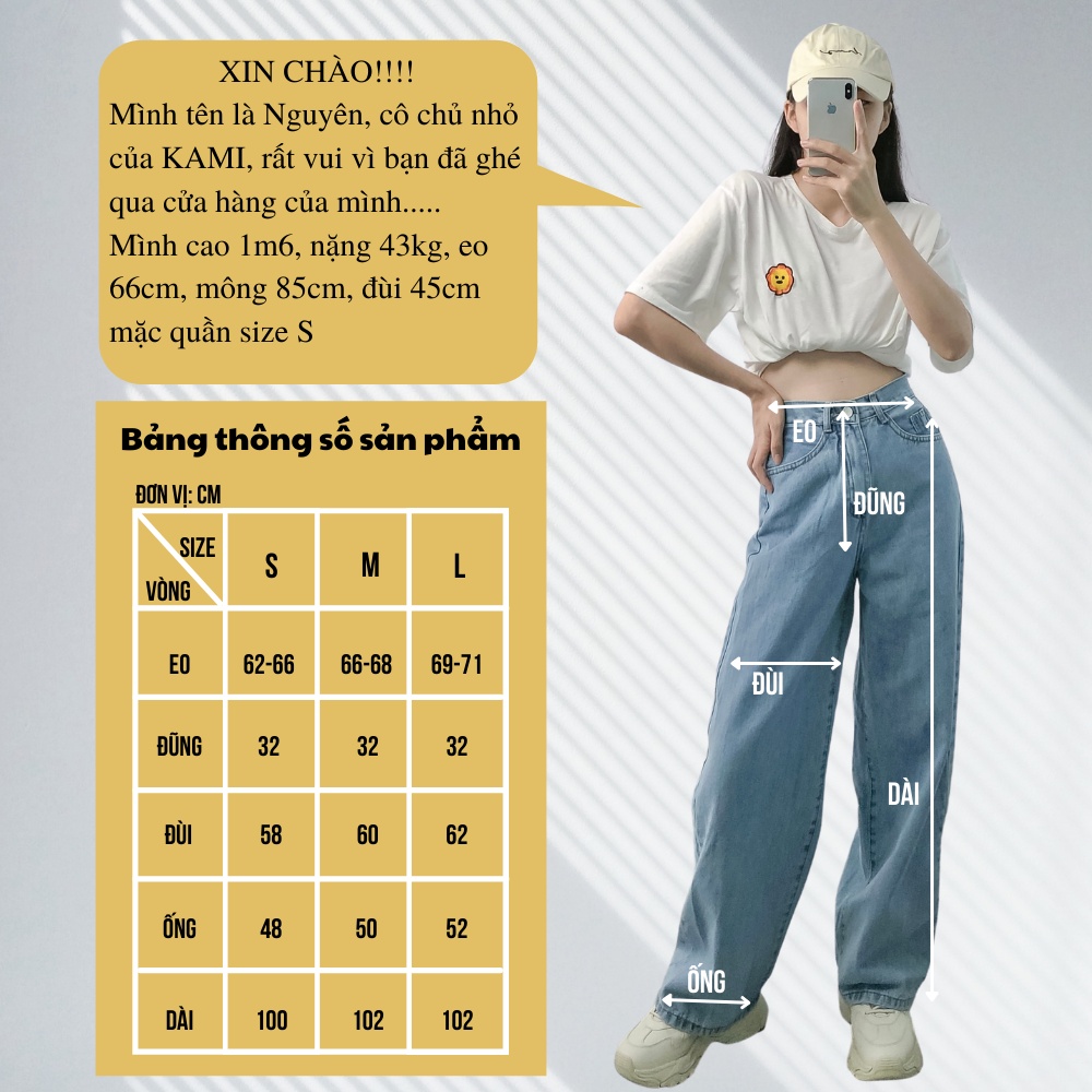 Quần Jean Nữ Ống Rộng Dáng Suông Dài Cạp Lưng Cao Q5100 KAMI