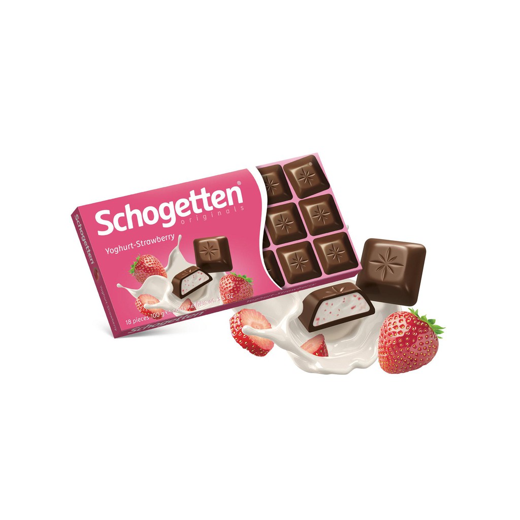 Sôcôla SCHOGETTEN - Vị Sữa chua dâu tây Yoghurt-Strawberry - thanh 100g gồm 18 viên rời