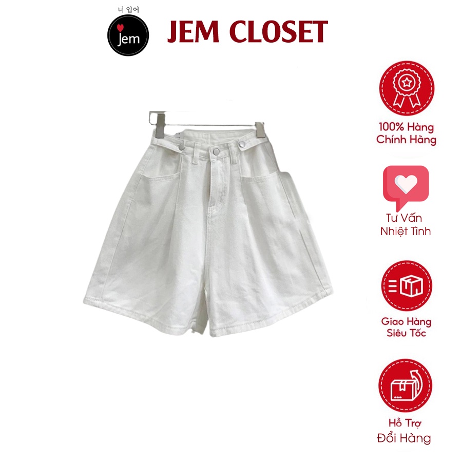 Quần Short Jean Nữ UNHA Nút Eo Ống Rộng Màu Trắng Năng Động Thỏa Mái - 2708 ( Jem closet )