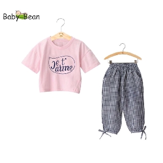 Bộ quần Áo Thun Cotton Kết Hợp Quần Dài Bo Ống Thắt Nơ Bé Gái BabyBean (8kg-20kg)