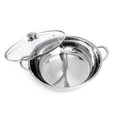 Nồi lẩu 2 ngăn inox size 30cm & 32cm nấu được bếp từ có nắp kính