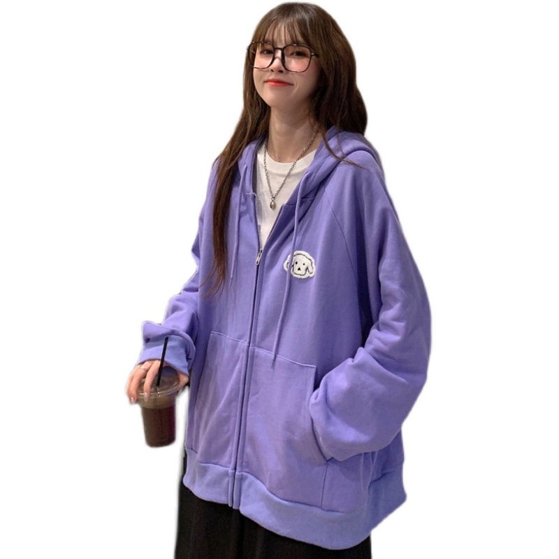 Áo khoác tay dài có nón họa tiết thêu đơn giản