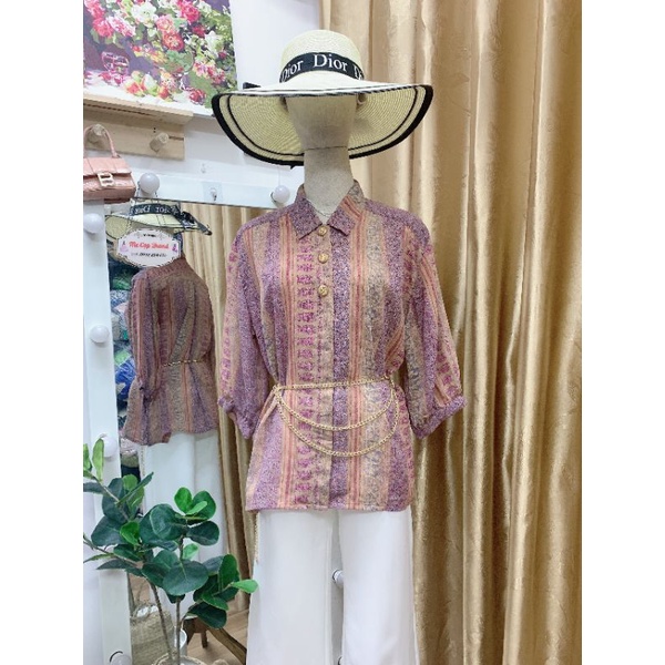 Áo Sơ mi vintage nhật hoạ tiết sang trọng chất voan lụa