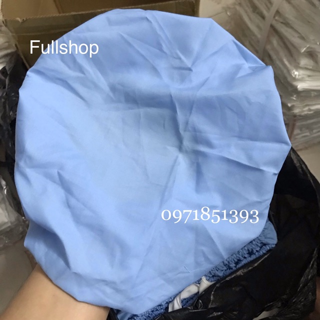Mũ blouse vải công nghệ màu xanh dương - mũ vải chùm đầu tạp vụ, công nhân, nhân viên, bếp