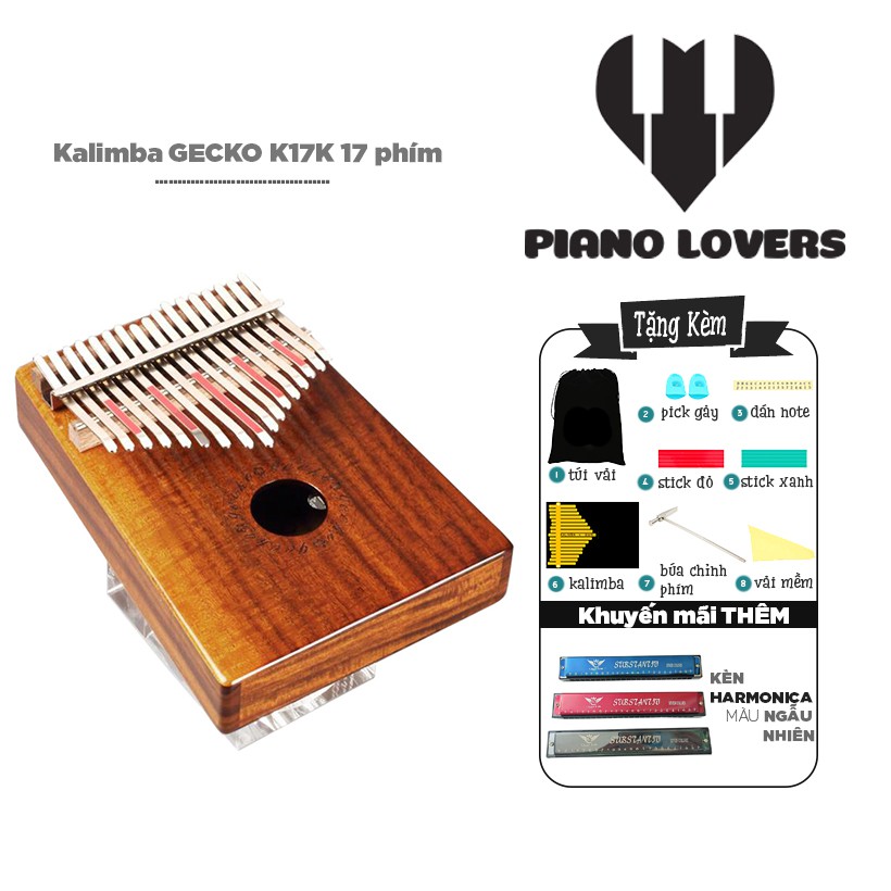 ( BIG SALE ) Đàn Kalimba 17 phím Gecko K17K Gỗ KOA Tặng Kèm Kèn Harmonica đủ màu cao cấp - HÀNG CÓ SẴN