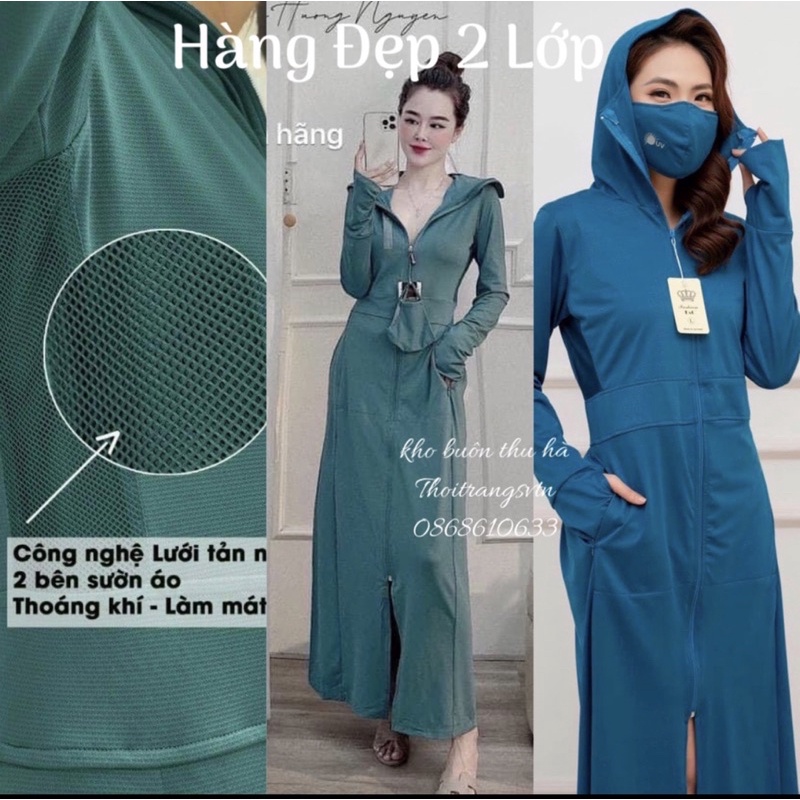 ÁO CHỐNG NẮNG NỮ toàn thân 2 lớp hạt xoàn cao cấp tặng kèm khẩu trang