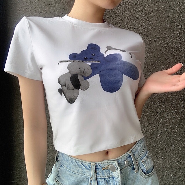 Croptop ngắn tay hình gấu fresz