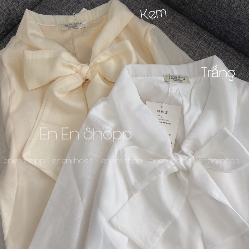 Áo organza cổ nơ