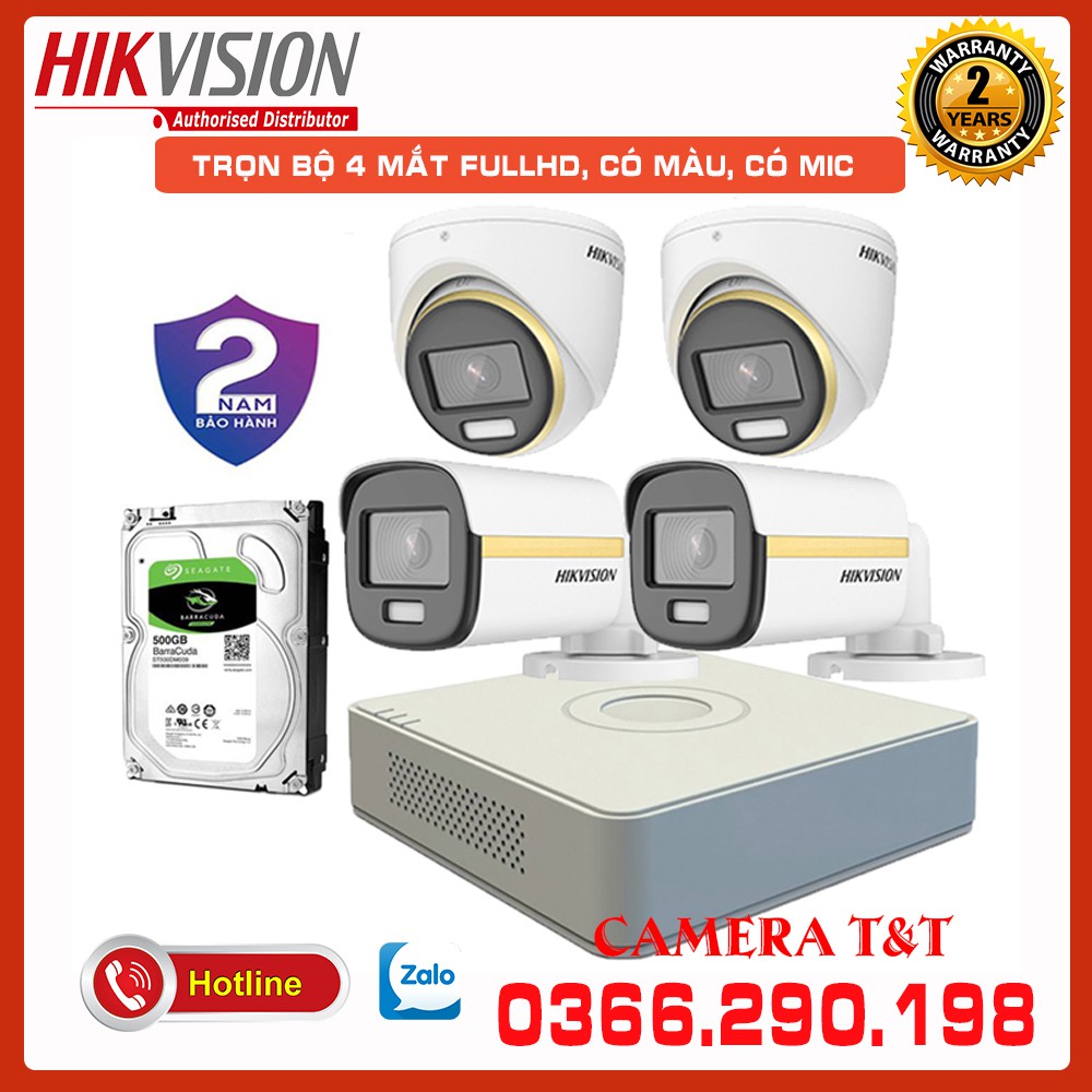 {NHẬP MÃ GIẢM GIÁ} TRỌN BỘ 4 CAMERA HIKVISION FULLHD - FULLCOLOR - CÓ MIC - ĐẦY ĐỦ PHỤ KIỆN
