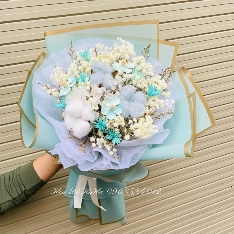 Bó Hoa Baby Khô Mix Nhiều Loại Hoa Tone Xanh Sang Trọng