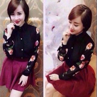 Áo sơ mi tay dài phối hoa Cao Cấp