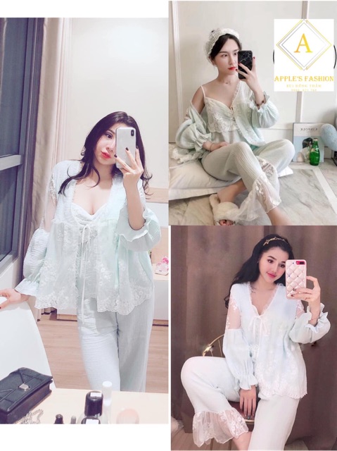 DOJI - Set tiểu thư 4 món( QCCC săn sale) - MUỐI SLEEPWEAR M10