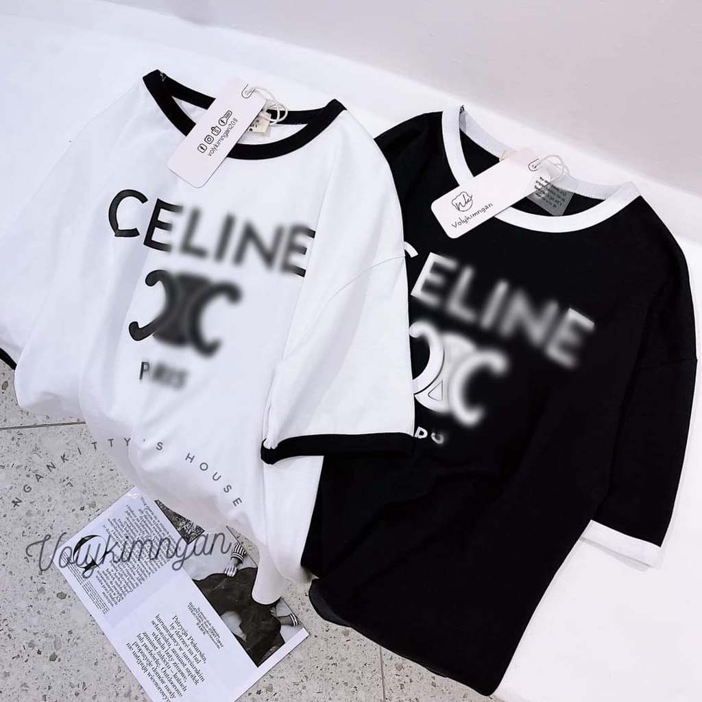 Áo phông basic celine đen trắng