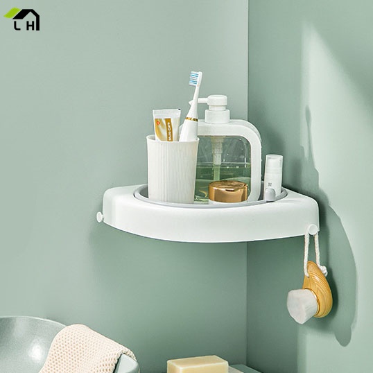 Kệ dán tường nhà tắm-Kệ Gắn Góc Tường Nhà Tắm Hình Tròn Xoay 360 Độ Tiện Ích