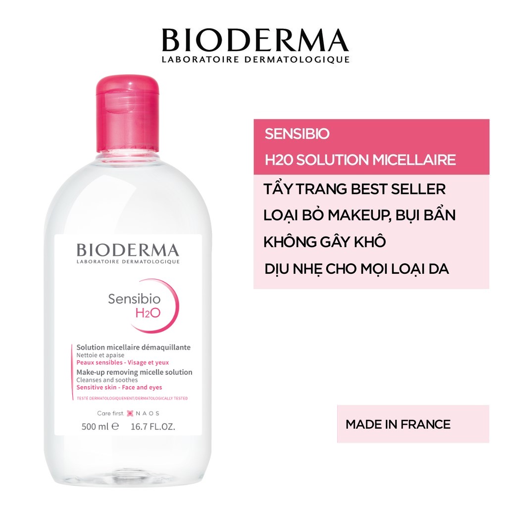 Nước tẩy trang Bioderma 500ml cho da nhạy cảm - Bioderma Sensibio + Sebium H2O 500ml - CHÍNH HÃNG