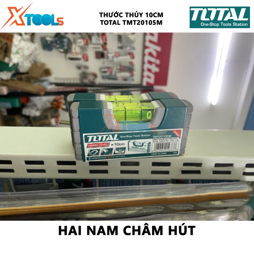 Thước thủy từ tính TOTAL TMT20105M | thước thủy nam châm Chiều dài 10cm, Tiêu chuẩn VPA, Độ dày 1,5mm, Lọ thủy ngân chốn