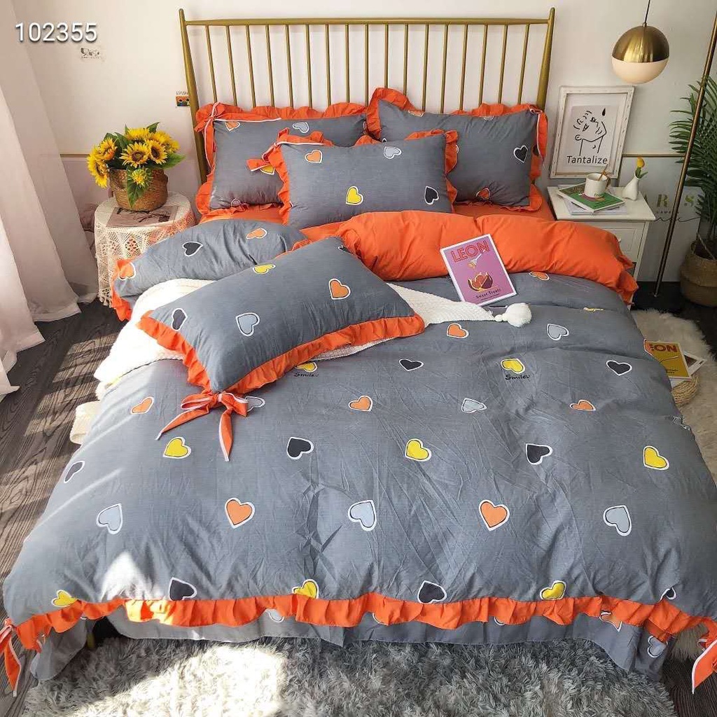 Bộ Chăn Ga Gối Cotton Silk Viền Bèo Cao Cấp - loại 1