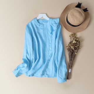 Áo kiểu Linen KACHISA vai phối bèo màu sắc đẹp mắt