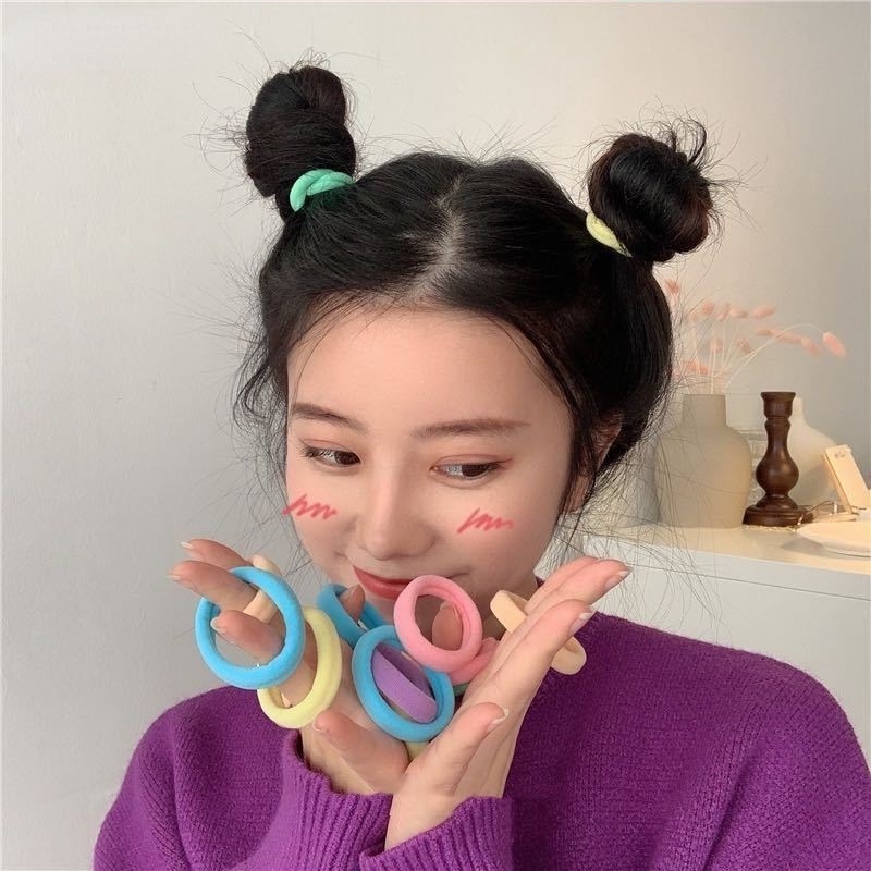 Set 100 Dây Cột Tóc Co Giãn Nhiều Màu Sắc Dễ Thương Cho Nữ