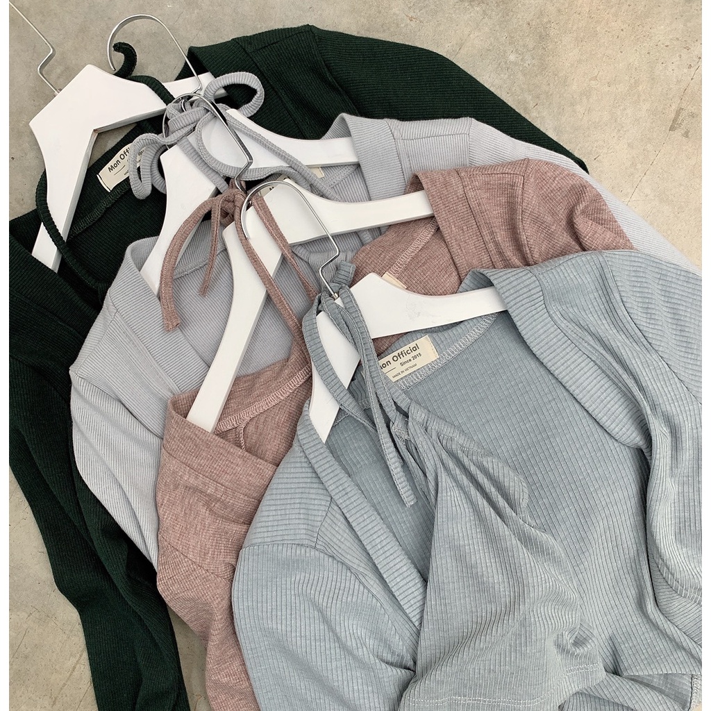 SS0309 Set nữ áo cổ yếm + cardigan chất mềm mát nhiều màu