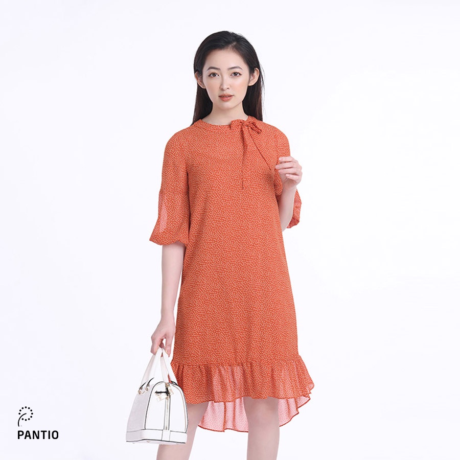 FDC32721 - Đầm công sở chất liệu mềm kiểu dáng váy đuôi cá họa tiết chấm bi dáng suông  - PANTIO