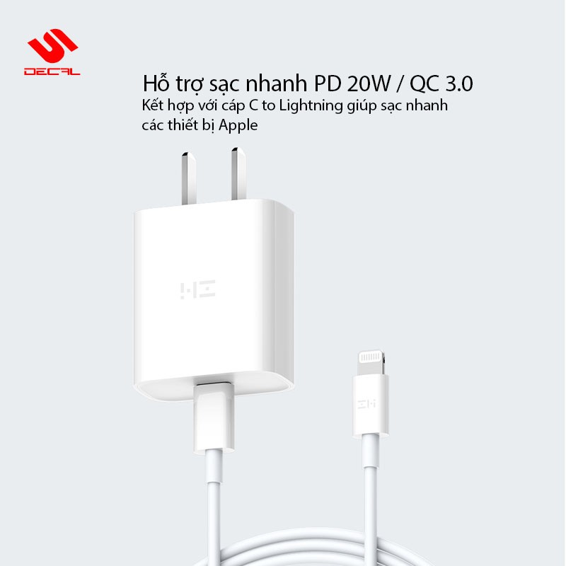 Bộ sạc nhanh PD3.0 20W ZMI, Hỗ trợ sạc iPhone 12 / 11 / 8p / iPad Model HA716