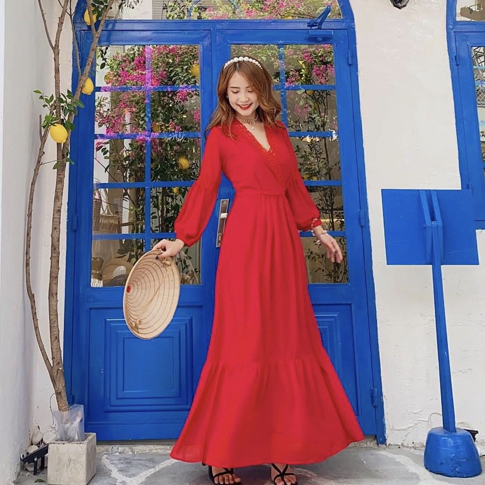 Đầm Maxi tay dài, viền ren, đầm đi biển, chụp hình cưới, kỷ yếu là xuất sắc VINTAGE STORE | BigBuy360 - bigbuy360.vn