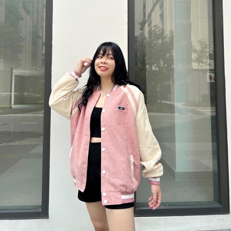 Bomber Jay nhung gân phối tay / Nam nữ unisex / Jaystoree