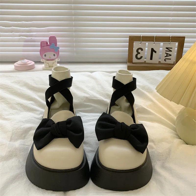 Giày Da Đế Dày Đính Nơ Thời Trang Mùa Hè 2023 Cho Nữ