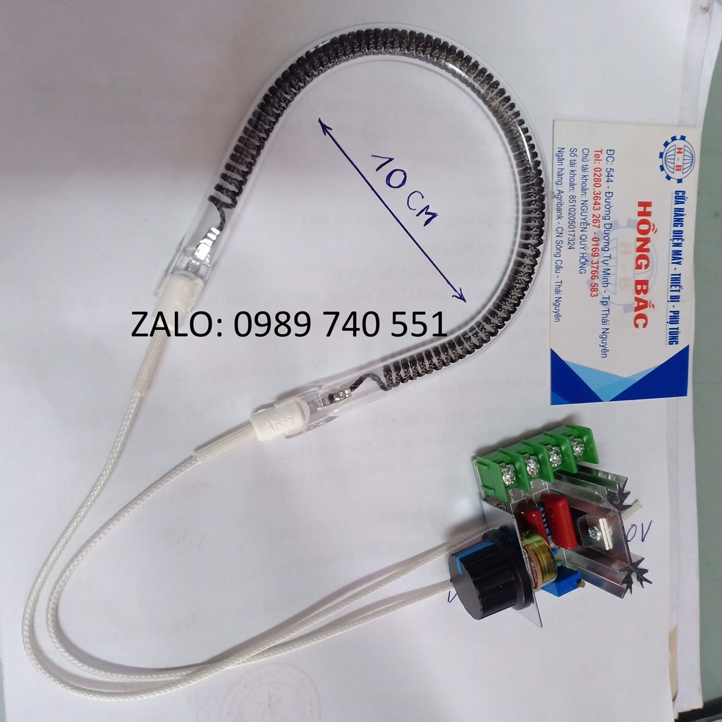 Bóng quạt sưởi chữ U 900W sợi cacbon và triết áp dimmer 2000W 220V