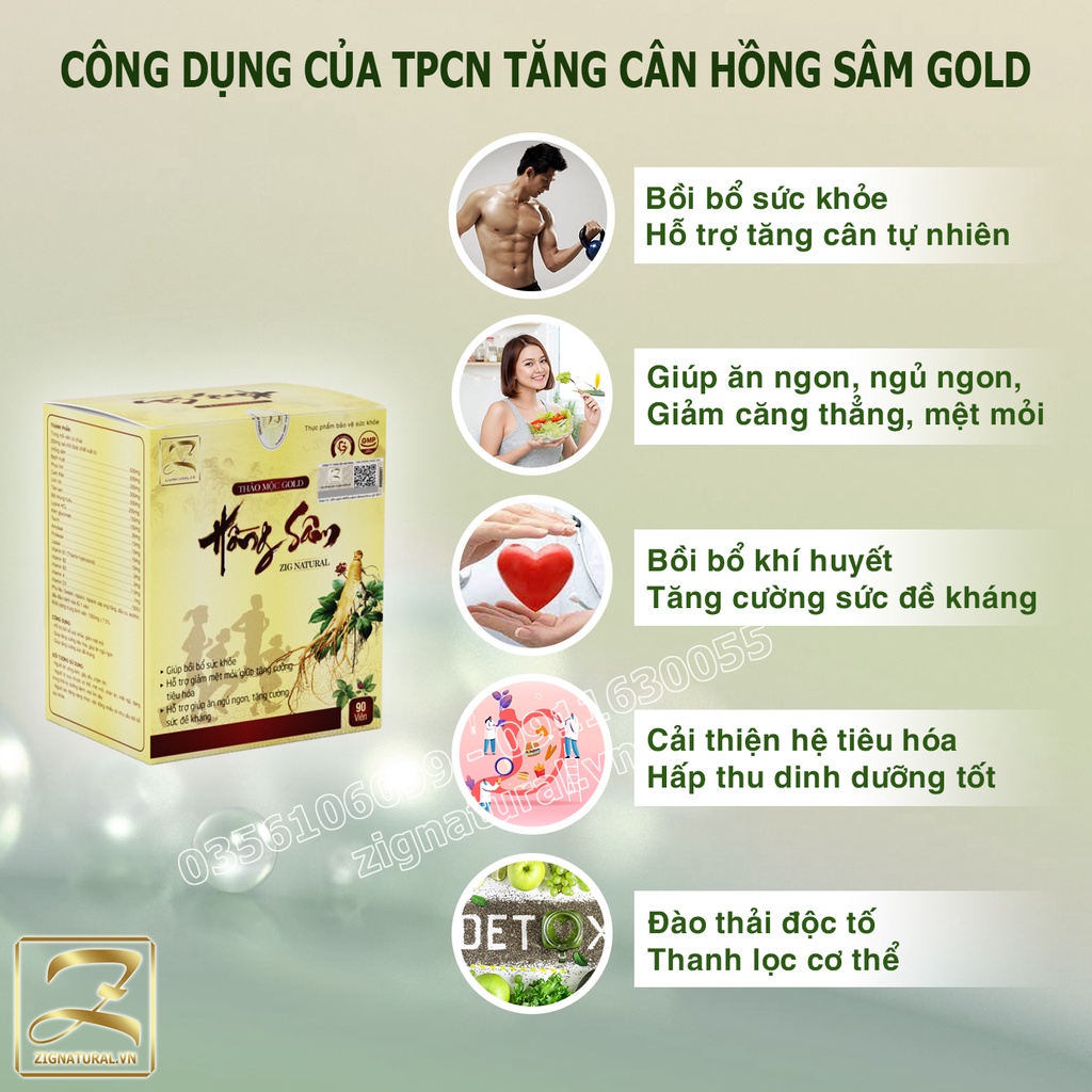 Thảo mộc Gold Hồng Sâm Zig Natural hỗ trợ Tăng cân tự nhiên cho mọi lứa tuổi