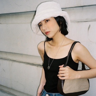 Nón lông trắng đen FUR BUCKET HAT