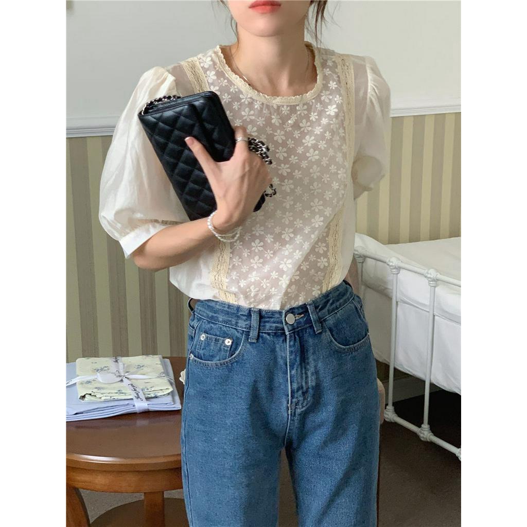 Áo Sơ Mi Voan Mỏng Thêu Hoa Ngắn Tay Thời Trang Sành Điệu 52949