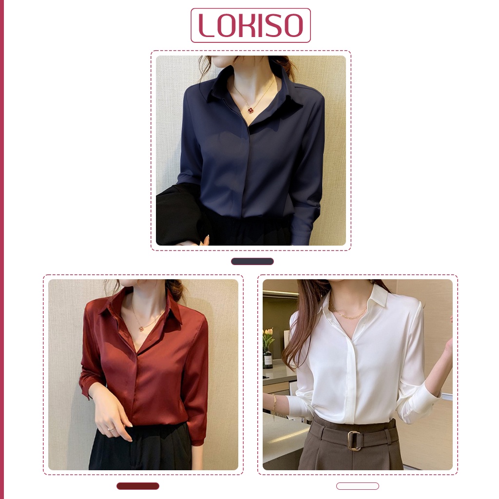Áo sơ mi trắng nữ công sở kiểu tay dài nút ẩn cao cấp đẹp LOKISO SM06