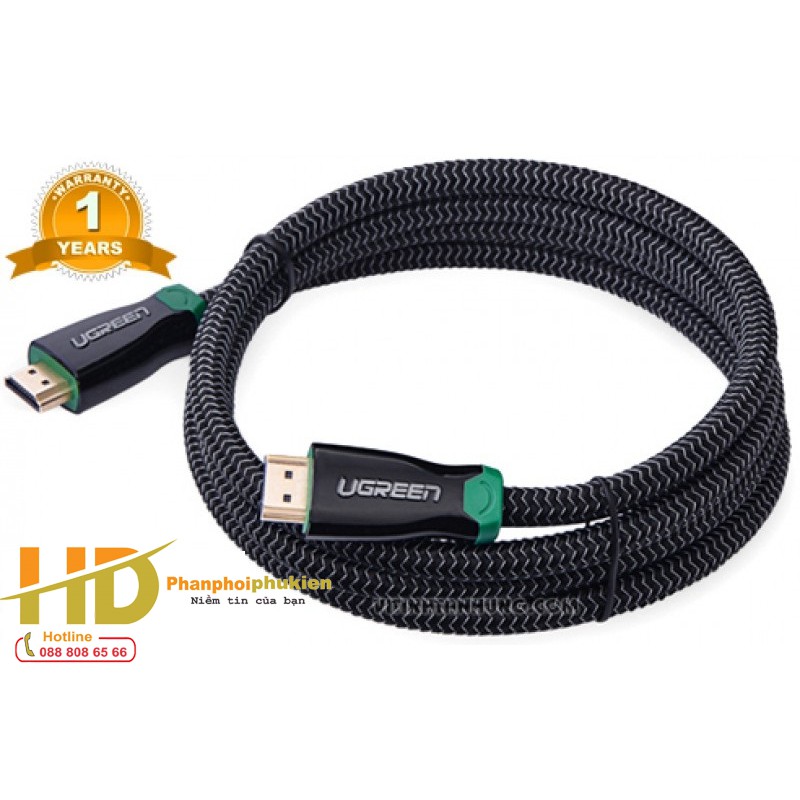 Cáp HDMI 2M Bọc Lưới Kim Loại Ugreen 10292 UG-10292 Chính Hãng