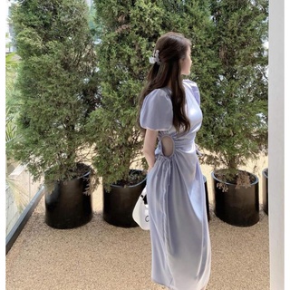 Đầm Lụa Là Khoét Eo Tay Phồng Sang Trọng