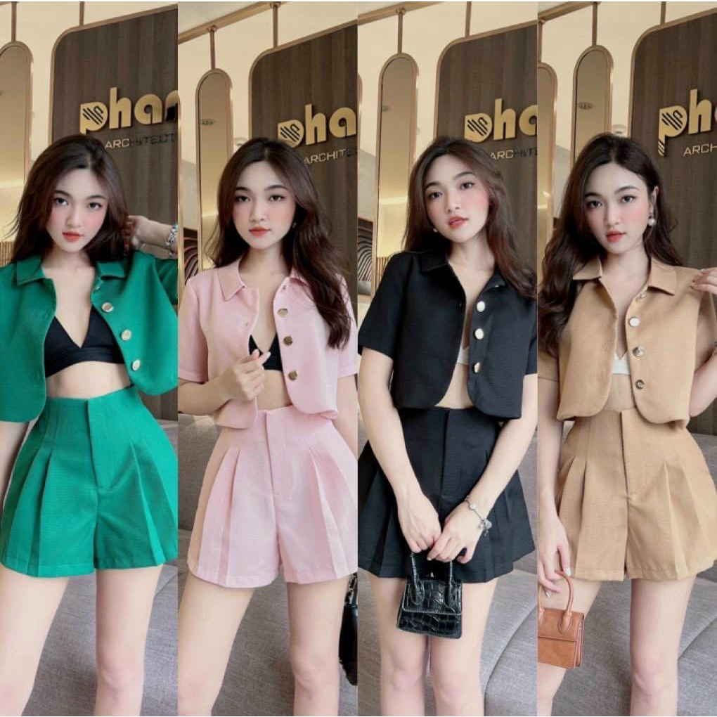 Set Đồ Nữ Sang Chảnh, Bộ 3 Món Áo Tay Ngắn Mix Bra Và Quần Đùi Năng Động Đi Làm Đi Chơi Đều Đẹp Thời Trang Nữ Minh Phúc