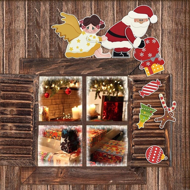Phụ kiện trang trí khung cửa bằng gỗ họa tiết ông già noel bắt mắt dễ thương