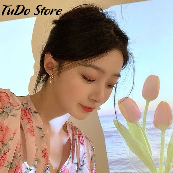 Khuyên tai, bông tai nữ Hàn quốc mạ bạc 925 vòng tròn đính đá siêu xinh HT16