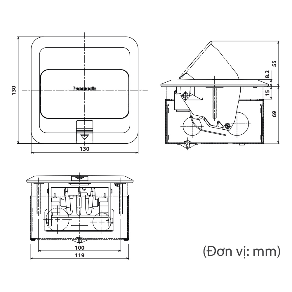 Ổ CẮM ÂM SÀN KIỂU POP-UP GẮN 3 THIẾT BỊ PANASONIC DU5900VT KÈM ĐẾ ÂM