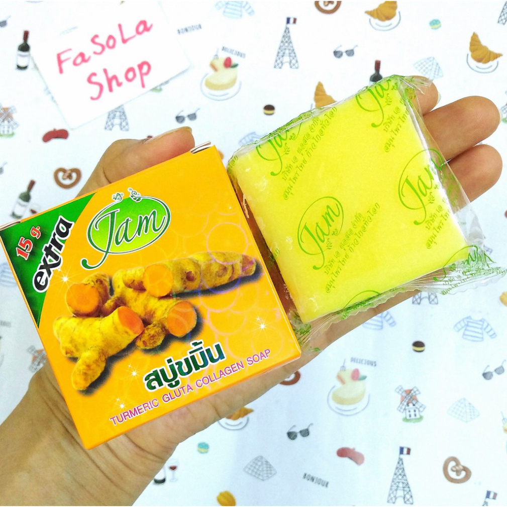 Xà phòng cám gạo/nghệ Thái Lan JAM RICE MILK SOAP 65g 🇹🇭 xà bông sữa, tinh chất gạo trắng sáng da