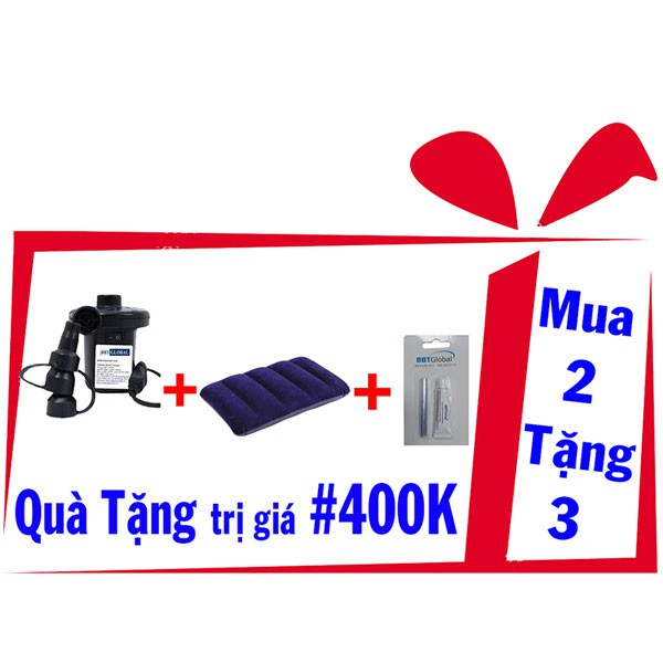 Bộ combo ghế hơi tựa lưng và đệm đôi 1m37 INTEX tặng kèm bơm điện + gối hơi + bộ vá