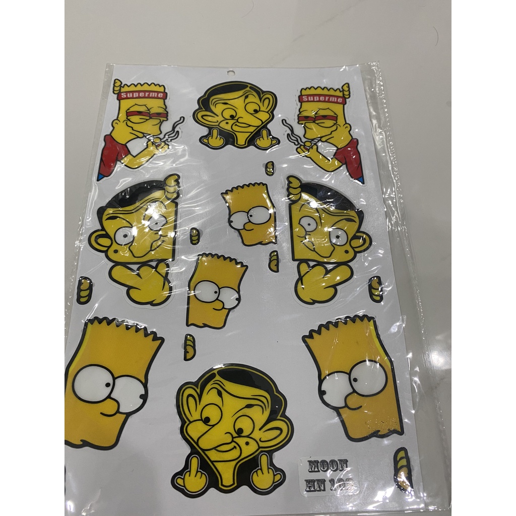 Nguyên tấm tem nổi nhiều logo Mr bean và Simpson hất cùn hài hước mẫu 1 ... sắc nét