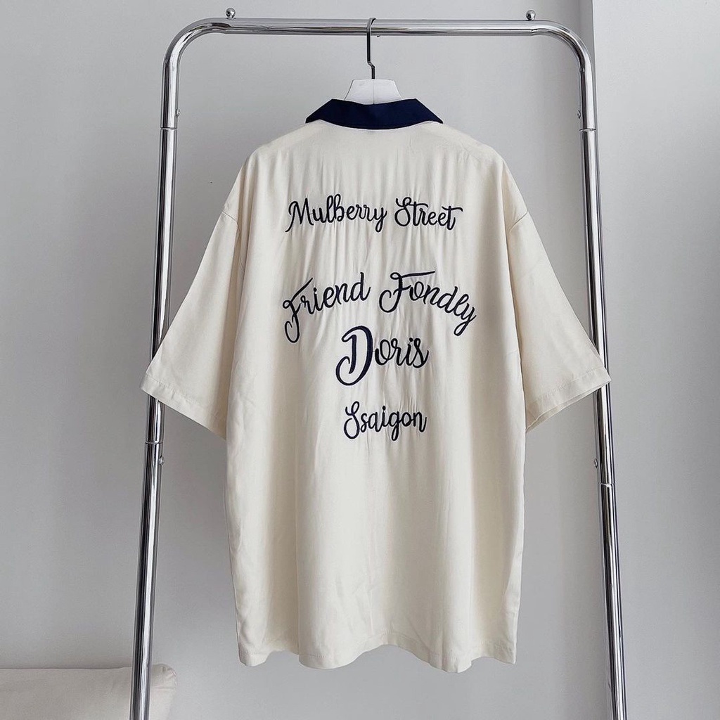 Áo Sơ Mi Thêu DORIS Tay Lỡ Form Rộng / 2 Màu / Unisex