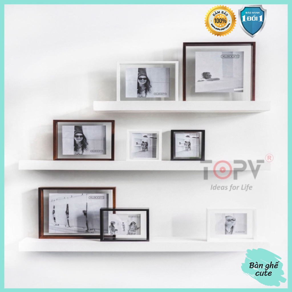 Bộ 3 kệ gỗ treo tường decor TopV giá trang trí bằng thanh gỗ ngang gắn tường mini phòng khách phòng ngủ Bàn ghế cute